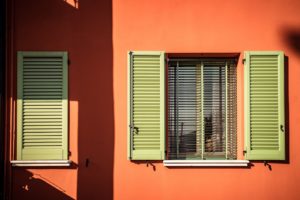 Windows with shutters.